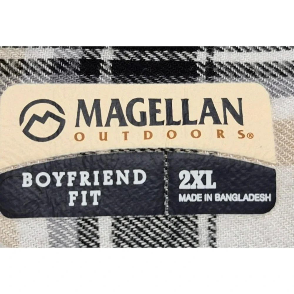 Magellan Willow Creek women's tan/black plaid flannel boyfriend fit shirt‎ 2XL